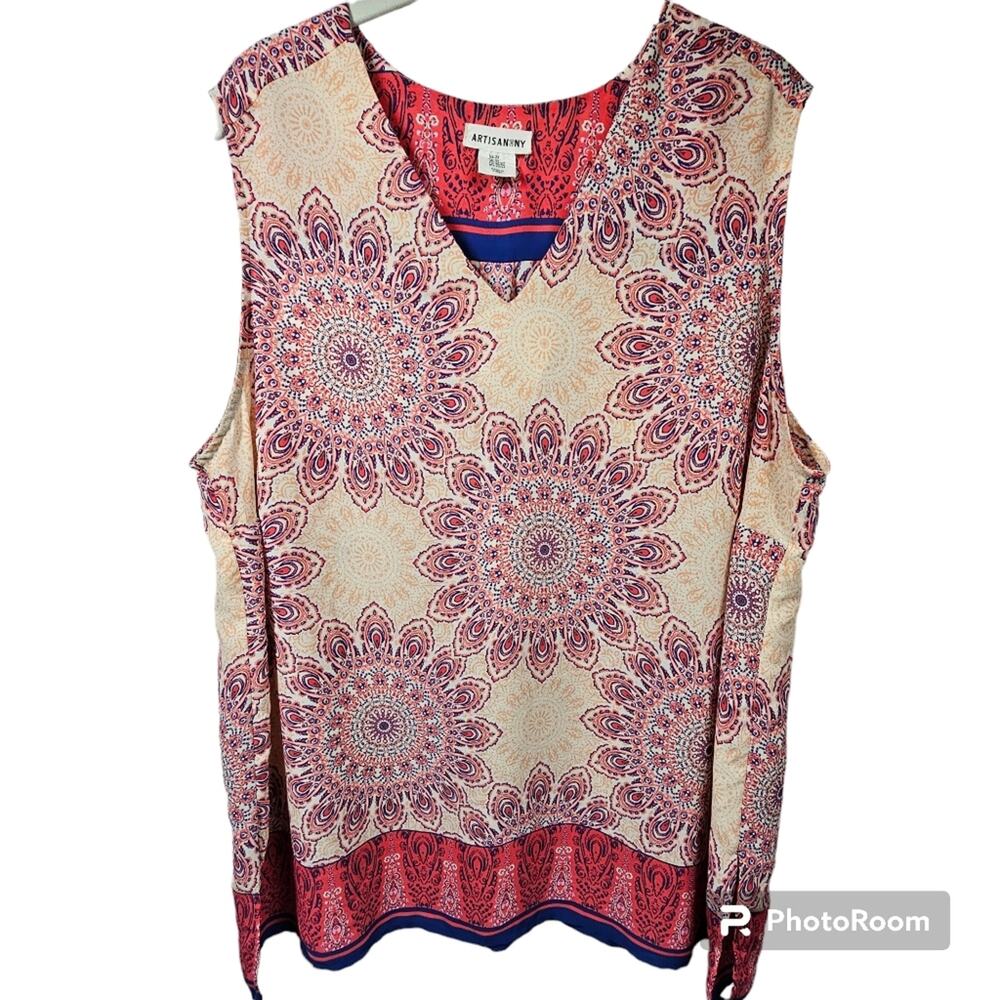Artisan NY Sleeveless Geometric Floral Design Blouse Tunic Plus Size 2X